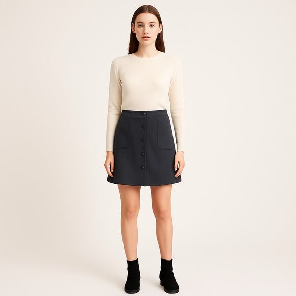 J. Crew Dresses & Skirts - J.Crew Wool Blend Button-Front Mini Skirt Sz 4 S Gray Lined Patch Pockets Preppy